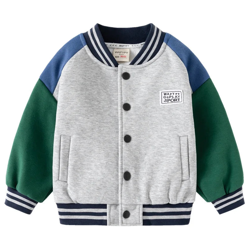Manteau de Baseball avec lettres pour enfants, automne-hiver 2025, sweat-shirt épais à boutons pour garçons, col en v, manteau de couleur bloquée
