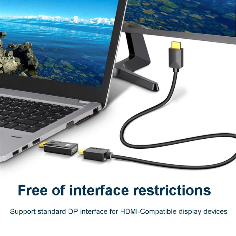 Adaptateur DisplayPort mâle vers HDMI femelle compatible 4K pour ordinateur, TV et ordinateur portable.