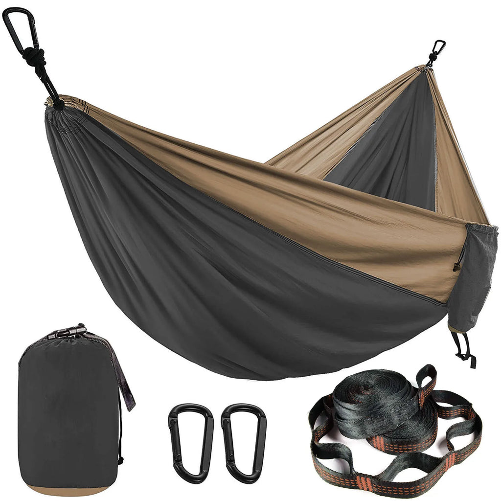 Hamac parachute uni avec sangles et mousqueton noir - Idéal pour le camping, la survie et les voyages - Mobilier d'extérieur deux places