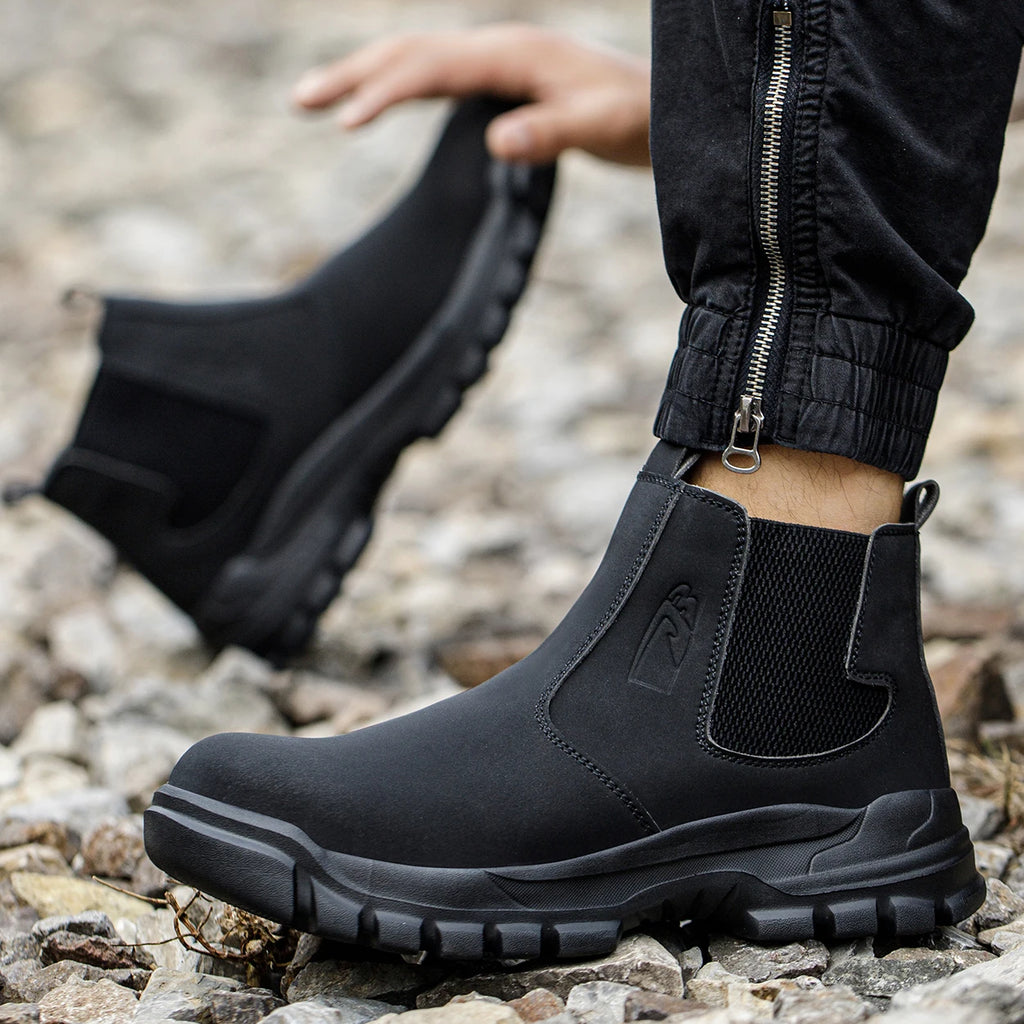 Chaussures de sécurité imperméables pour hommes, bottes en cuir à embout d'acier, chaussures de chantier indestructibles, baskets marron
