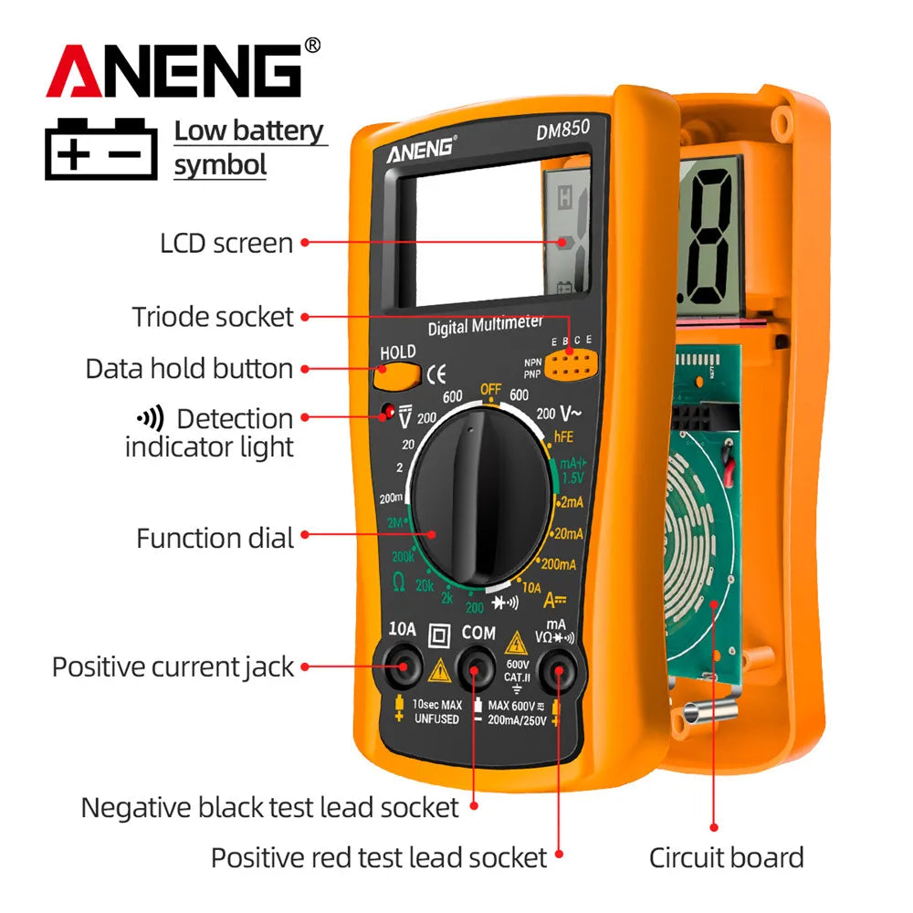 ANENG – multimètre numérique automatique professionnel DM850, 1999 points, testeur automatique de tension AC/DC, outil de détection d'ampèremètre de courant Ohm