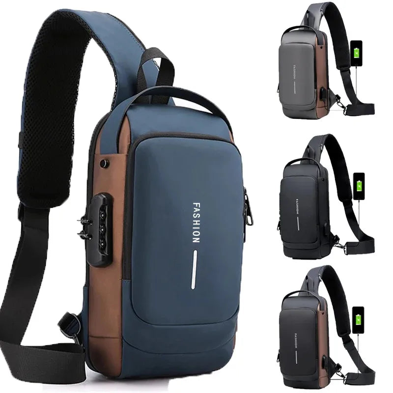 Nouveau Sac de poitrine antivol pour hommes USB charge bandoulière école courte distance sac d'exercice