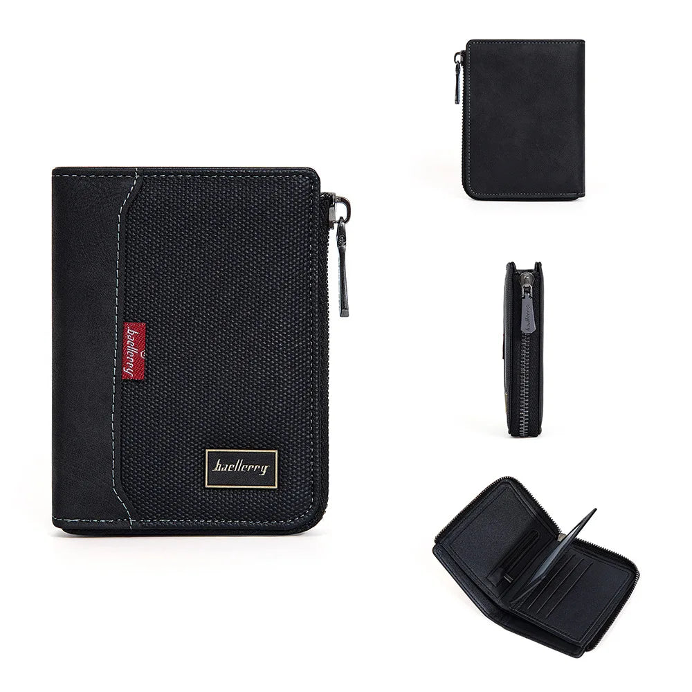 Portefeuille court simple à fermeture éclair Baellerry RFID pour homme, porte-cartes de luxe, porte-photo, porte-monnaie