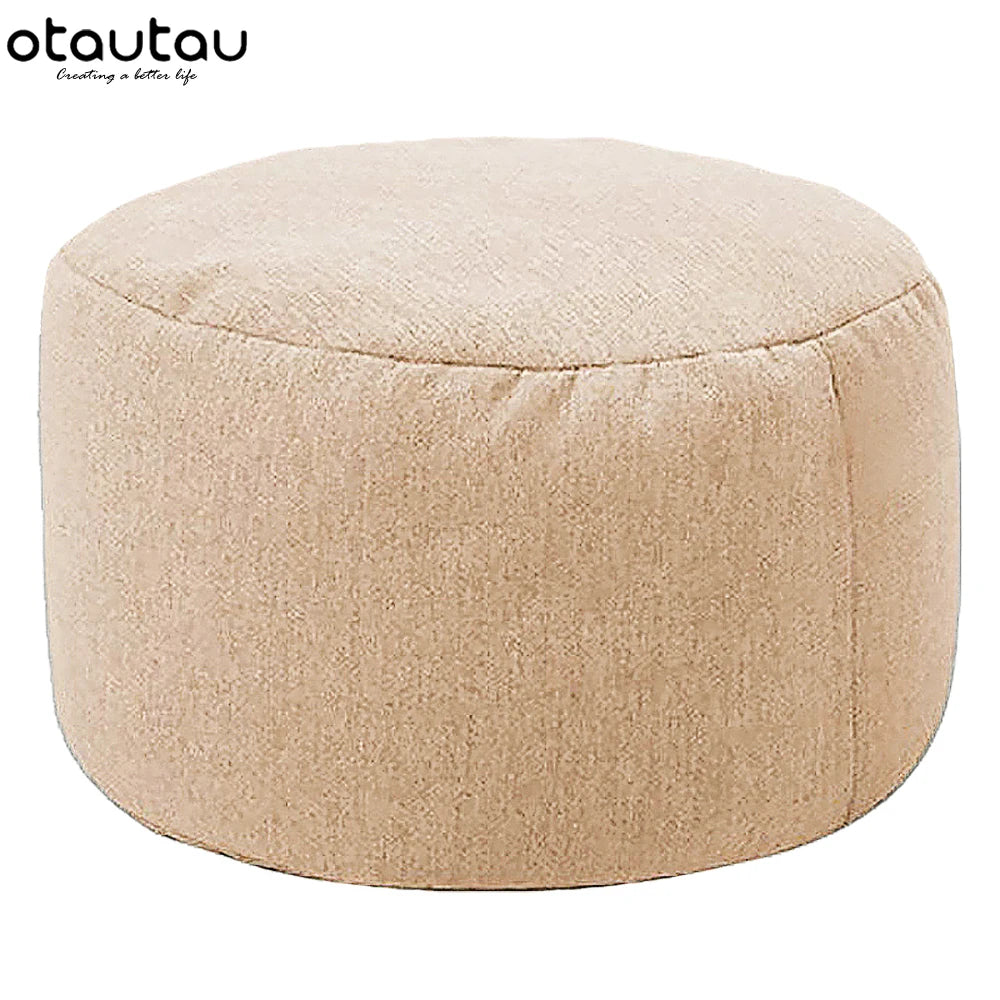 Tabouret rond OTAUTAU D30cm*H20cm, pouf en lin avec garniture, repose-pieds, style tatami/futon, JD001