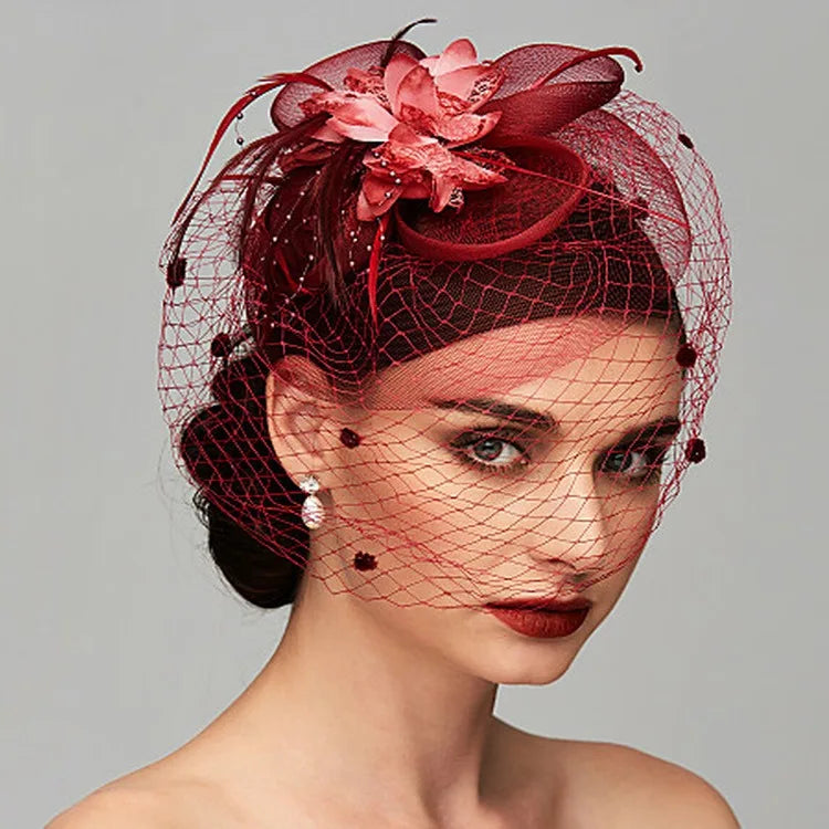 bandeaux de cheveux fleuris pour mariage, bijoux de tête, accessoires de coiffure pour la mariée, petit chapeau, bandeau à plumes, voile de scène