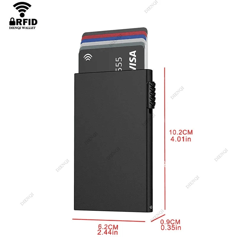 Portefeuille intelligent RFID avec porte-cartes de crédit, en métal fin et mince, pour hommes et femmes, portefeuille minimaliste à ouverture par clapet, petit porte-monnaie noir en métal