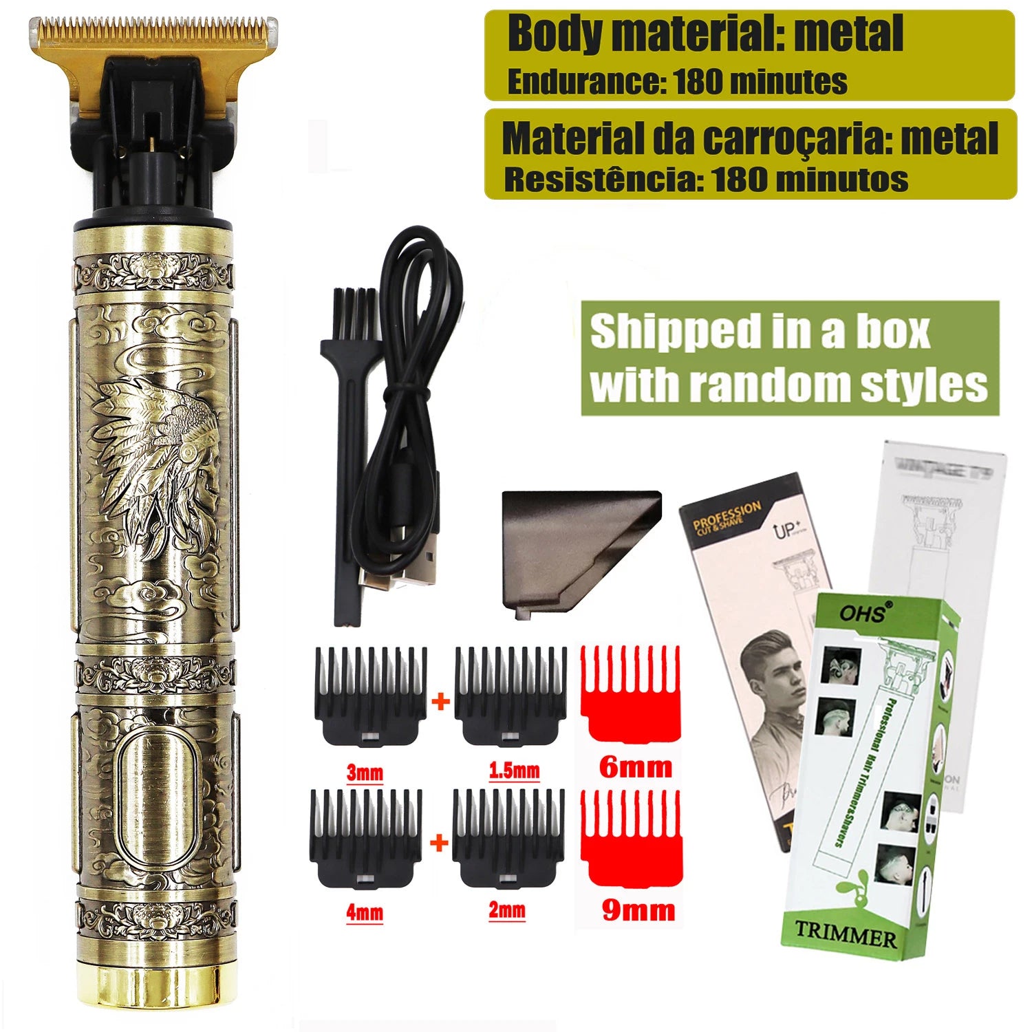 T9 HairClipper Beard Shaving Body Hair Trimmer Clippers Electric Machine Men Haircut Machine 0mm Barber ShaverDragon Carved
