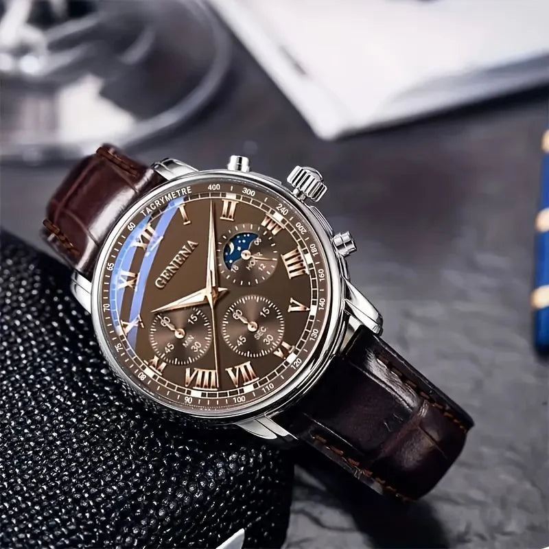 GENEVE – montre à Quartz pour hommes, haute qualité, ceinture de luxe, mode, ronde, pour étudiants d'affaires, Sport, étanche, horloge lumineuse