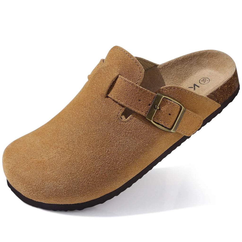 Sandales de plage classiques en daim pour hommes, sabots rétro en liège, mules avec soutien de la voûte plantaire pour femmes