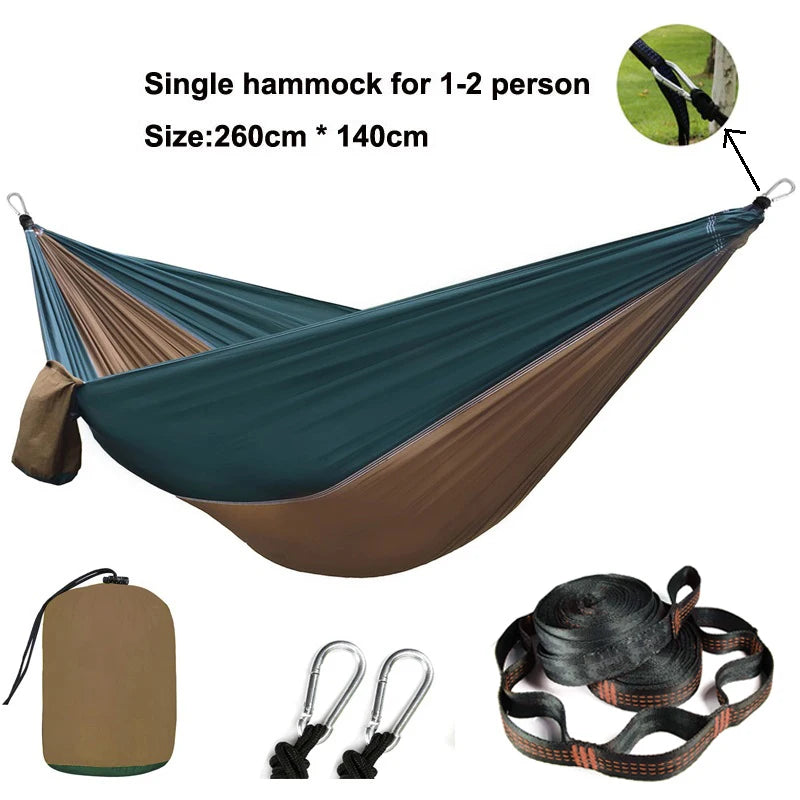 Hamac parachute uni avec sangles et mousqueton noir - Idéal pour le camping, la survie et les voyages - Mobilier d'extérieur deux places