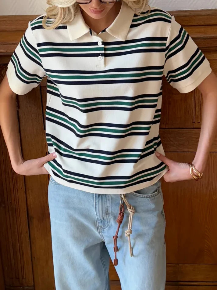 Hirsionsan Polo Col T-shirt Femmes Doux Chic T-shirts 95% Coton Pull Vêtements Lâche Pull Occasionnel 2025 Été Nouvelle Récolte Hauts