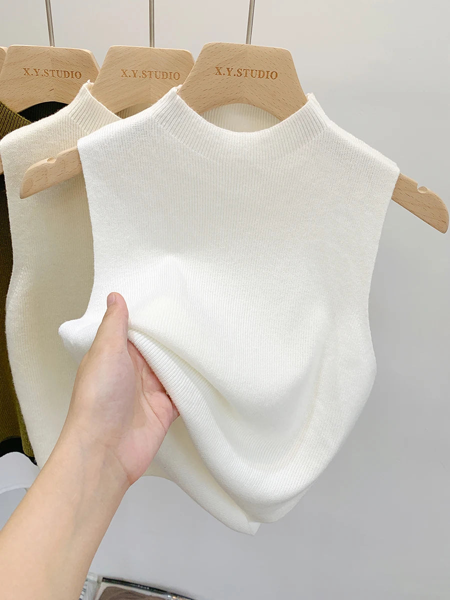 Femmes tricoté débardeur été automne mince pull court sans manches solide printemps automne pulls pulls 2025
