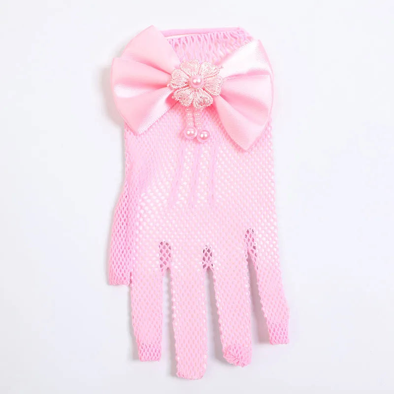 Gants de princesse tendance pour mariage, en maille, pour soirée, accessoires de fête pour enfants, avec un nœud d'anniversaire, gants de performance pour