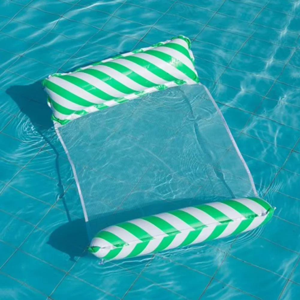 1pcs Inflatable Water Hammock With Mesh, Outdoor Water Foldable Striped Floating Bed, Water Lounge Chair, Pool Party, Beach Fun