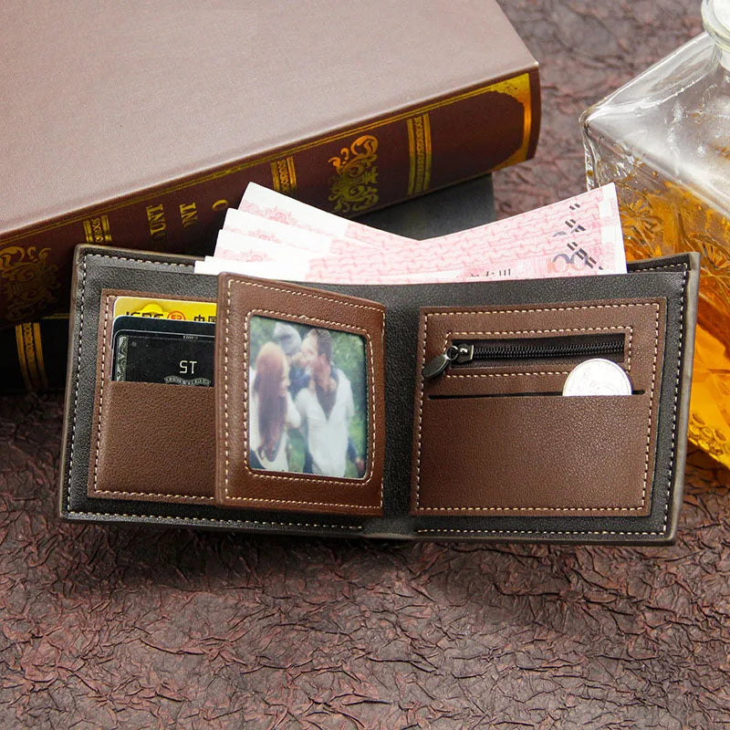 Portefeuille court pour homme, fin et classique, avec porte-monnaie et porte-photo, petit portefeuille masculin, porte-cartes de qualité, portefeuille en cuir givré pour homme