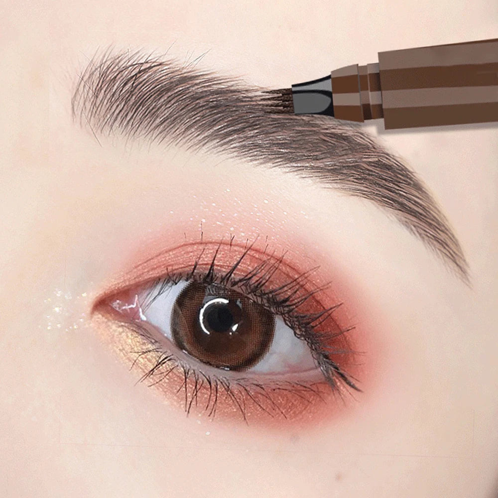 Crayon à sourcils à quatre embouts, longue tenue, sans bavure, résistant à l'eau, anti-bavure