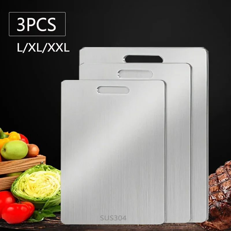 Planche à découper WXCOO 1PCS en acier inoxydable, planche épaisse de cuisine antiadhésive double face pour fruits et viande