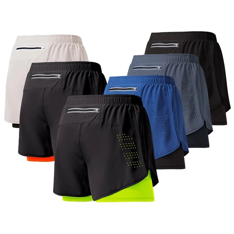 Short de course pour hommes séchage rapide Fitness noir Double couche Shorts hommes nouveau Sport entraînement musculation pantalon court