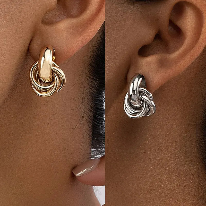 2 paires ensemble or argent couleur noeud cerceau ensemble de boucles d'oreilles pour les femmes brillant placage à la mode boucle d'oreille goujon mignon usage quotidien ensemble de bijoux