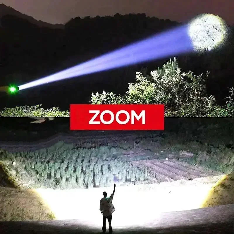 Lampe torche LED haute puissance, lampe tactique avec affichage lumineux, chargement USB, idéale pour le camping, la pêche et les situations d'urgence