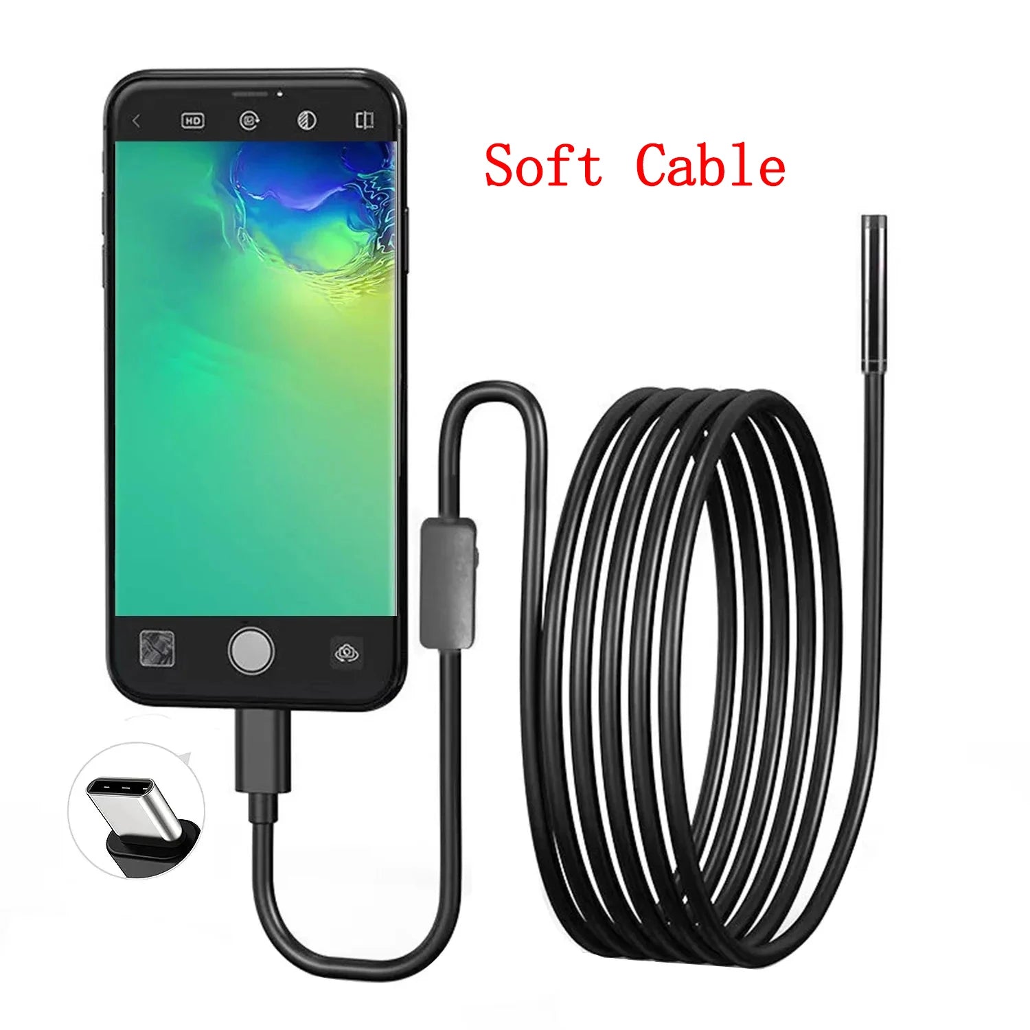Endoscope USB pour téléphone Android OTG, caméra serpent d'inspection, boroscope 5.5mm, étanche IP67 avec 6 lumières LED pour Type C
