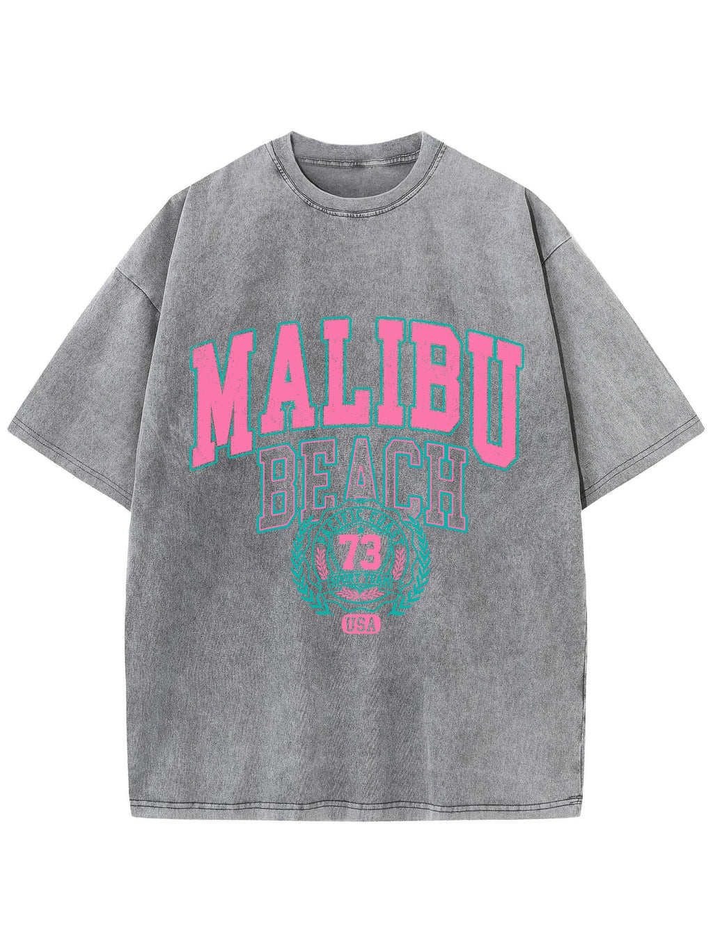 Malibu Beach T-Shirt lavé femmes lettre impression coton T-Shirt confortable col rond hauts décontracté surdimensionné t-shirts vêtements féminins