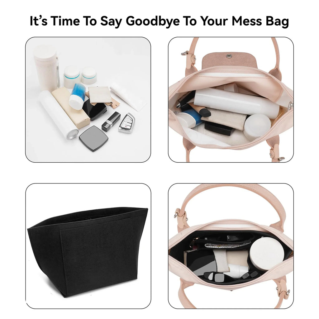 Sac à insertion en feutre adapté au sac à main Longchamp, sac de doublure en tissu feutré, sac de maquillage, Support de voyage, organisateur de sac à main Portable