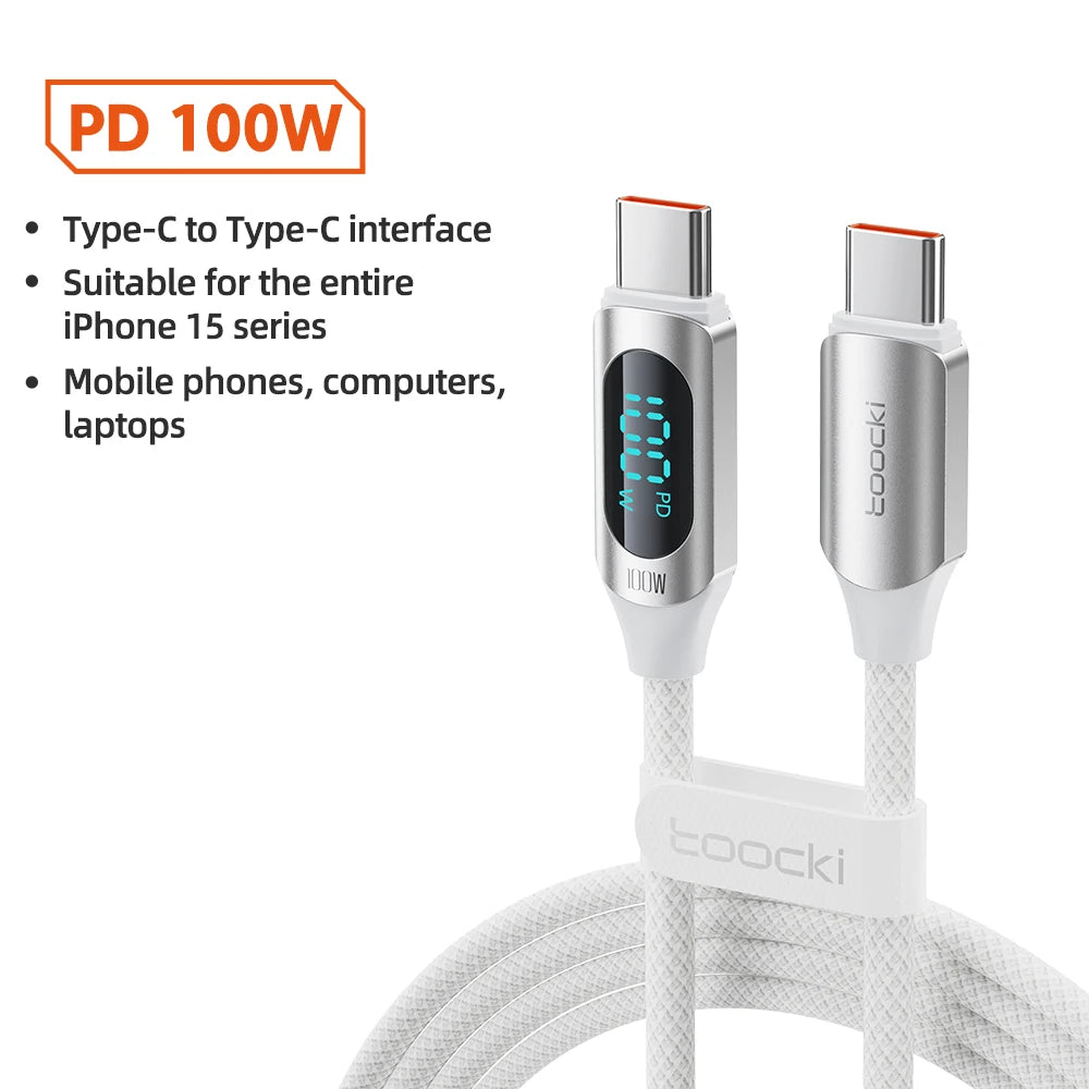 Toocki Type C à Type C câble 100W PD chargeur de charge rapide USB C à USB C câble d'affichage pour Xiaomi POCO F3 Realme Macbook iPad