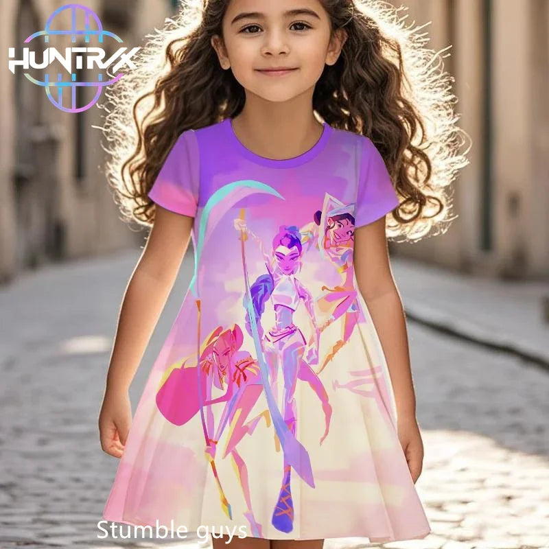 Robe d'été pour filles Kpop Demon Hunters, robe de plage à manches courtes, pyjama décontracté, motif dessin animé anime