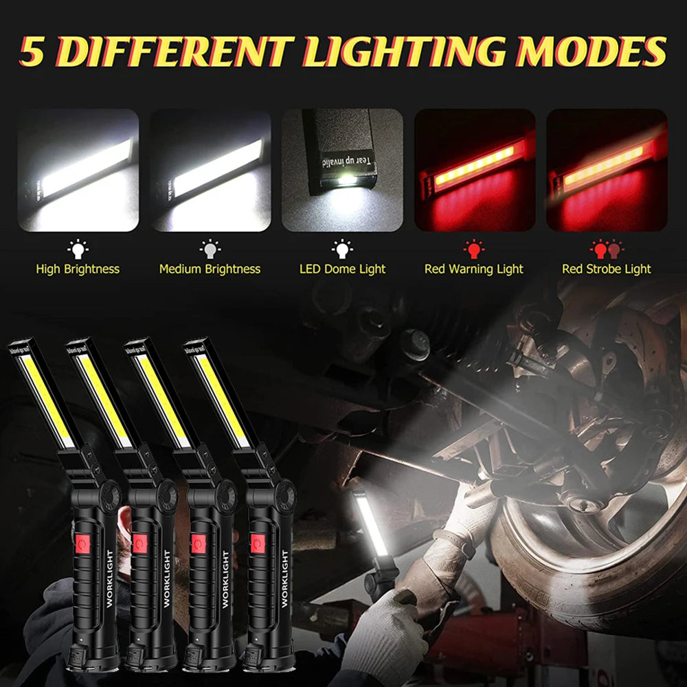 Lampe de poche USB, torche Rechargeable, outil cadeaux pour hommes, lampe de travail LED avec Base magnétique, 5 Modes pour la maison et le Camping en plein air