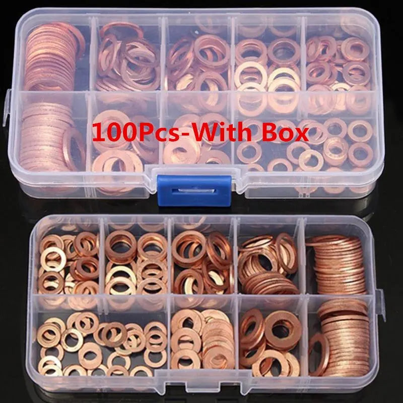Kit d'assortiment de joints d'étanchéité en cuivre, écrous et boulons, bague plate, avec boîte // M8/M10/M12/M14 pour bouchons de puisard
