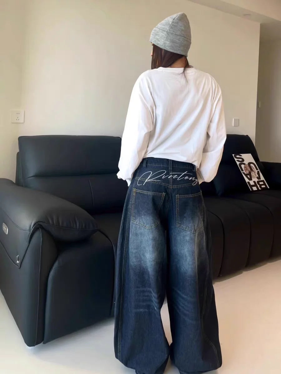 Jean Baggy ample décontracté pour femmes, bleu délavé, pantalon Cargo Vintage, jambes larges, surdimensionné, y2k