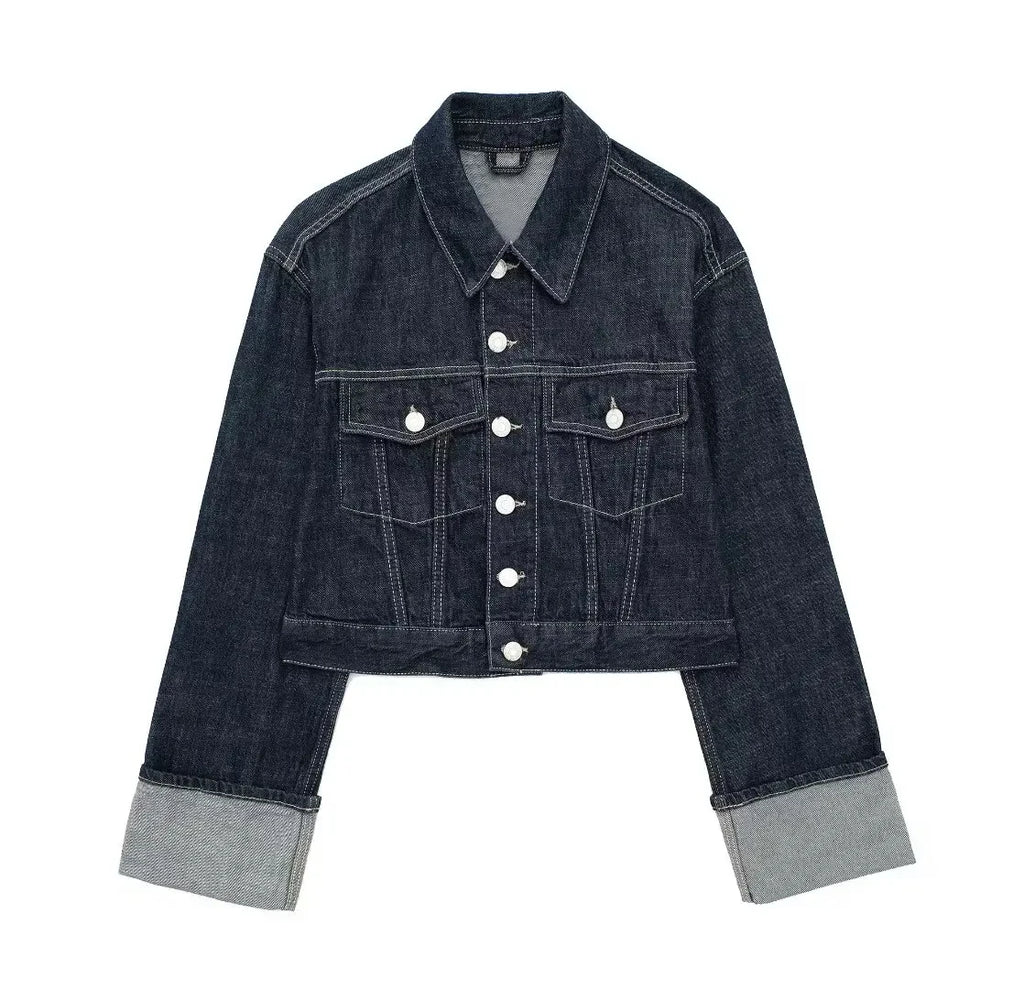 HH femmes mode Denim ensemble décontracté revers à manches longues veste courte boutons femme Vintage jambe large jean ample pantalons longs