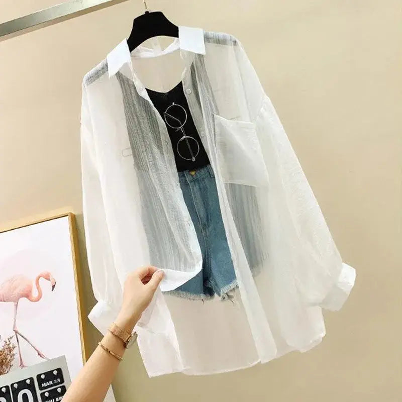 Chemisier d'été élégant en mousseline fine transparente style Harajuku coréen, haut ample et décontracté pour femme