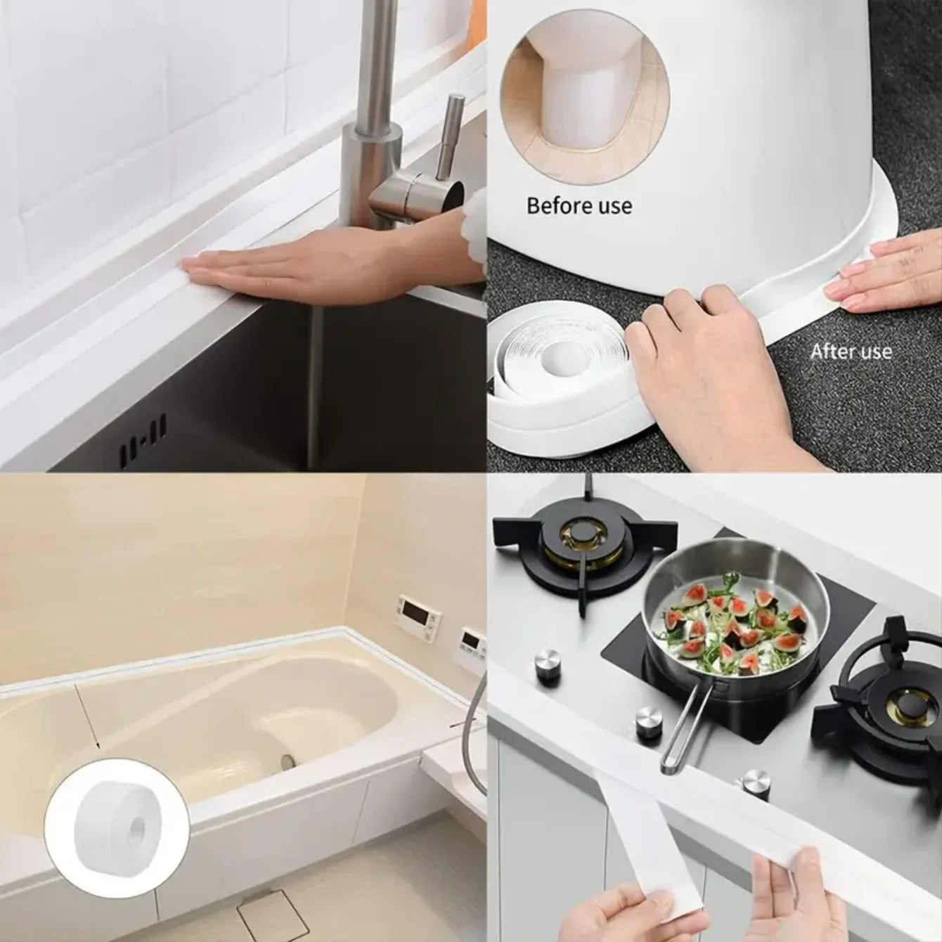 Ruban d'étanchéité imperméable en PVC de 3,2 m pour lavabo, douche, baignoire et toilettes - Autocollant mural auto-adhésif