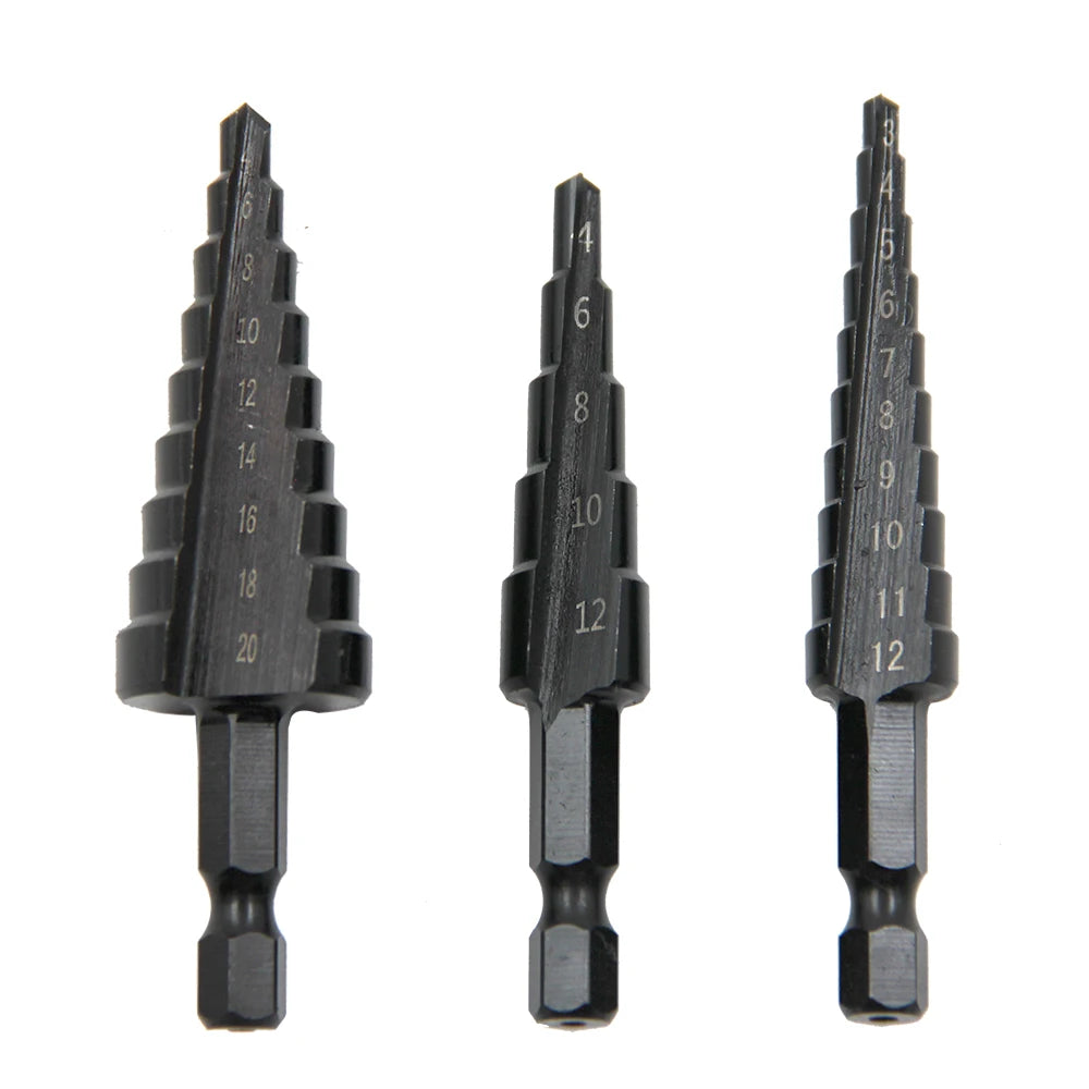 Foret étagé à queue hexagonale droite, noir, 3-12/4-12/4-20/4-32 mm, ensemble d'outils de perçage pour tour de forets