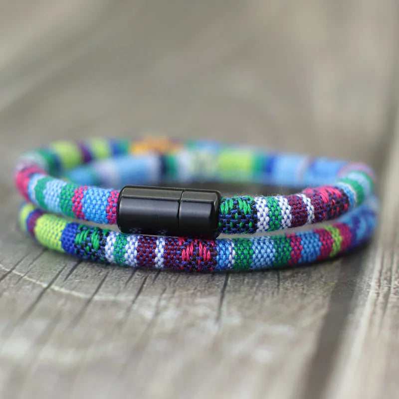Nouveauté pour homme : Bracelet bohème en corde, bracelet magnétique, bracelet d'aventure et de survie, bracelet de plage et de surf.