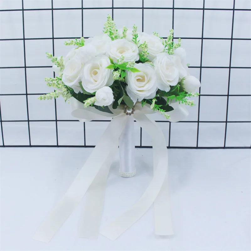 Bouquet de mariée et demoiselle d'honneur en fleurs de soie blanches roses artificielles faites main accessoires de mariage