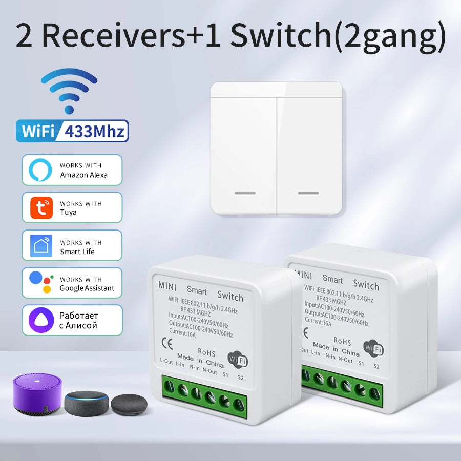 1/2/3Gang Wall Switch RF 433MHz Wireless Light Switch Tuya Smart WiFi Switch Smart Life APP Voice Control With Alexa Google Home