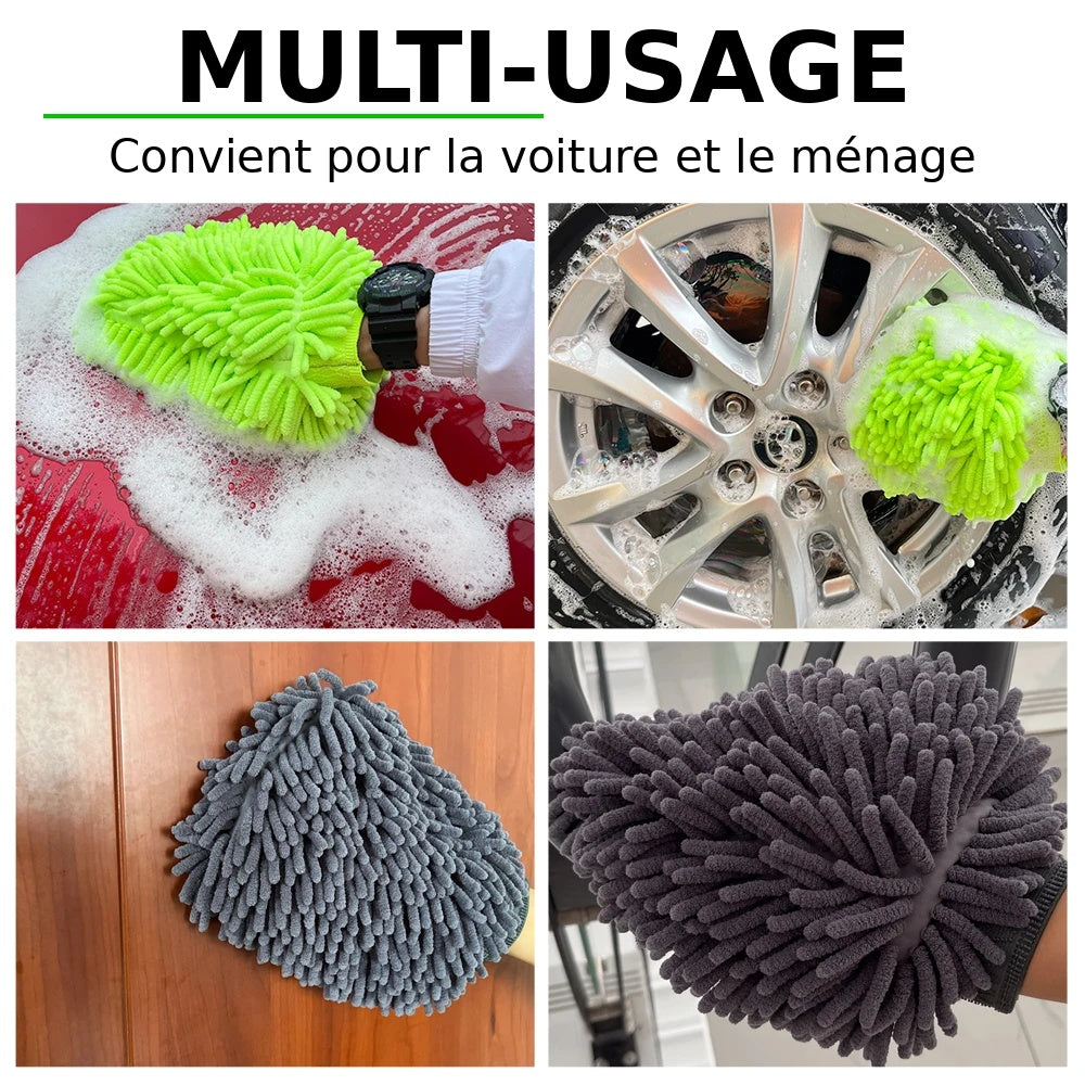 Gants de lavage auto, gants en chenille, chiffons en peluche, double face épais, accessoires et outils de nettoyage pour voiture, produits d'esthétique automobile