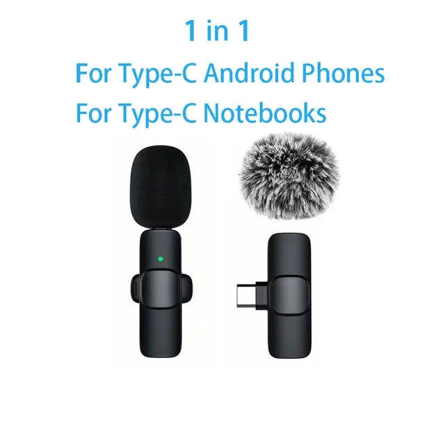 Mini microphone cravate sans fil, coupe-vent, avec laine remplaçable, pour l'enregistrement audio sur iPhone, YouTube et vlogs
