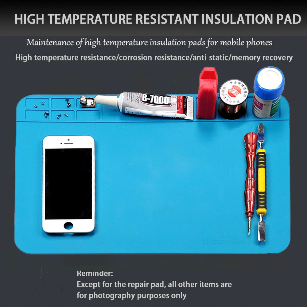 Ansiki 300x200mm Tampon de travail de soudage de réparation Tampon en silicone résistant aux hautes températures ESD antistatique étanche pour kit d'outils de réparation