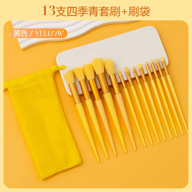 Ensemble de 13 pinceaux de maquillage Purpleflower en forme de feuille de houx, à poils doux, comprenant un pinceau poudre pour le visage, un pinceau illuminateur, un pinceau blush et un pinceau fard à paupières. Un ensemble complet d'outils de beauté.