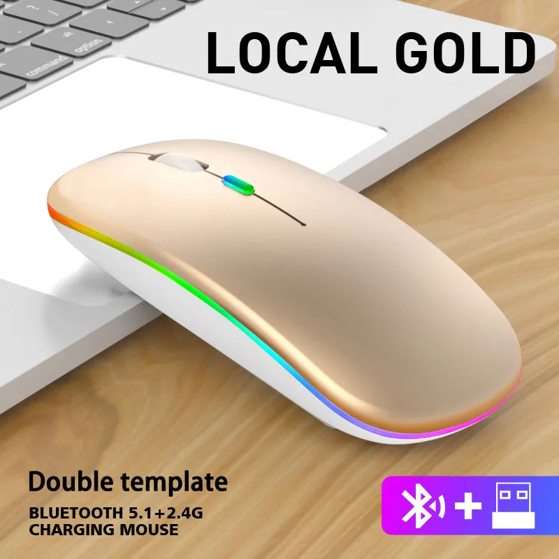 Souris sans fil pour ordinateur portable PC, Bluetooth RGB rechargeable, souris sans fil silencieuse avec rétroéclairage LED, souris ergonomique pour le jeu