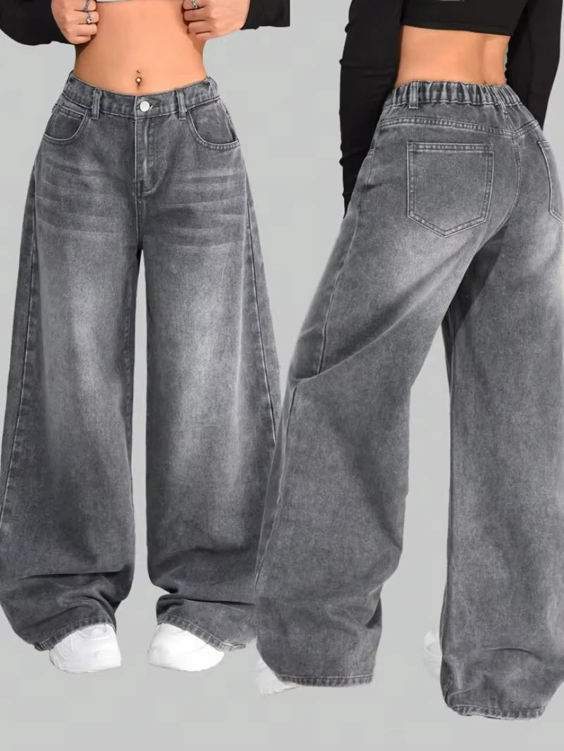 Mode américaine nouveau noir vieux trous lavés Baggy jean dames Y2K Vintage Punk mode décontracté Joker taille haute pantalon à jambes larges