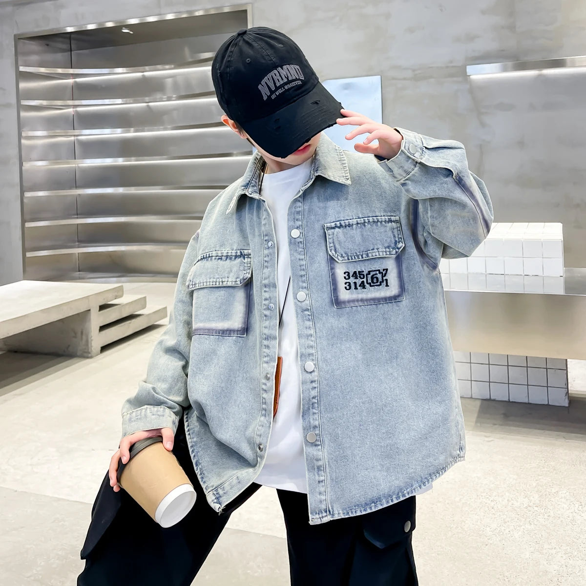 Nouvelle veste en jean pour garçon, collection printemps-automne, vêtements décontractés, coupe ample, tailles 5 à 14 ans