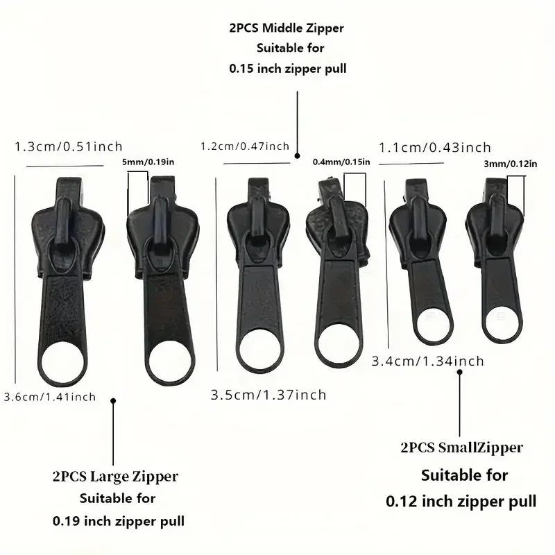 3 Sizes Universal Instant Fix Zipper Repair Kit Replacement Zip Slider Teeth Rescue Sewing Clothes Bag Zippers Tool Accessories