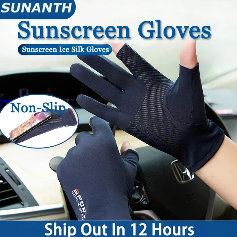 Gants demi-doigts en soie glacée, hautement élastiques, respirants et offrant une protection solaire optimale, pour hommes et femmes (1 paire). Gants fins pour activités de plein air : cyclisme, conduite, pêche