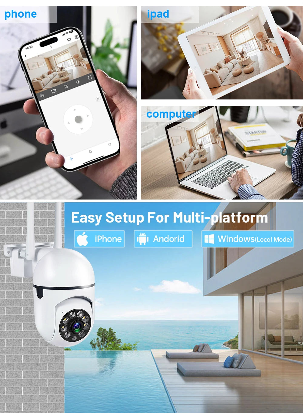 A7 WiFI IP caméra intelligente 1080P HD couleur Vision nocturne sans fil caméra de sécurité à domicile 2 voies son et mouvement Notification Push