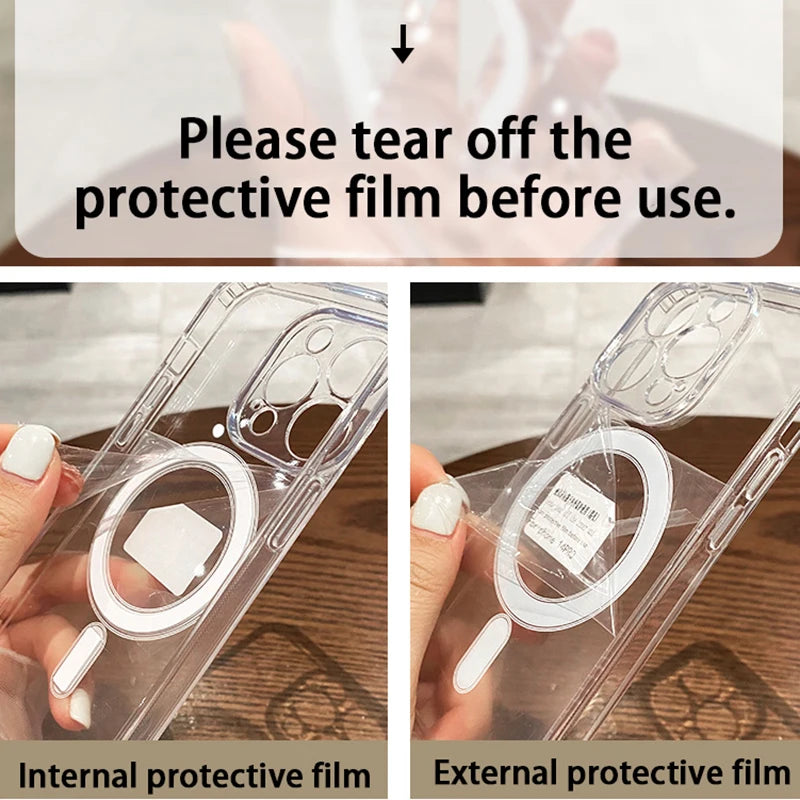 Magesafe – coque de Charge magnétique transparente sans fil, étui PC résistant aux chocs pour iPhone 11 12 13 14 15 16 17 Air Pro Max Plus Mini